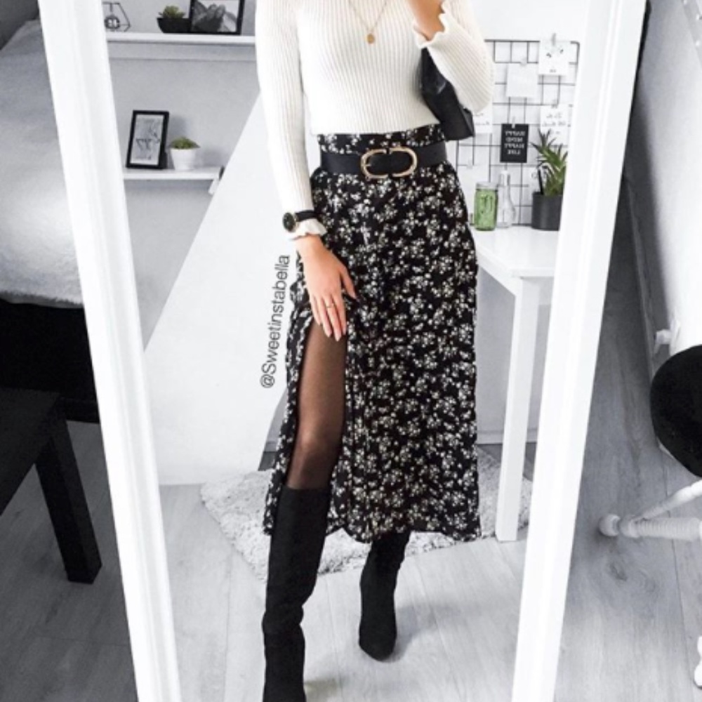 floral print midi slit skirt (brand new)